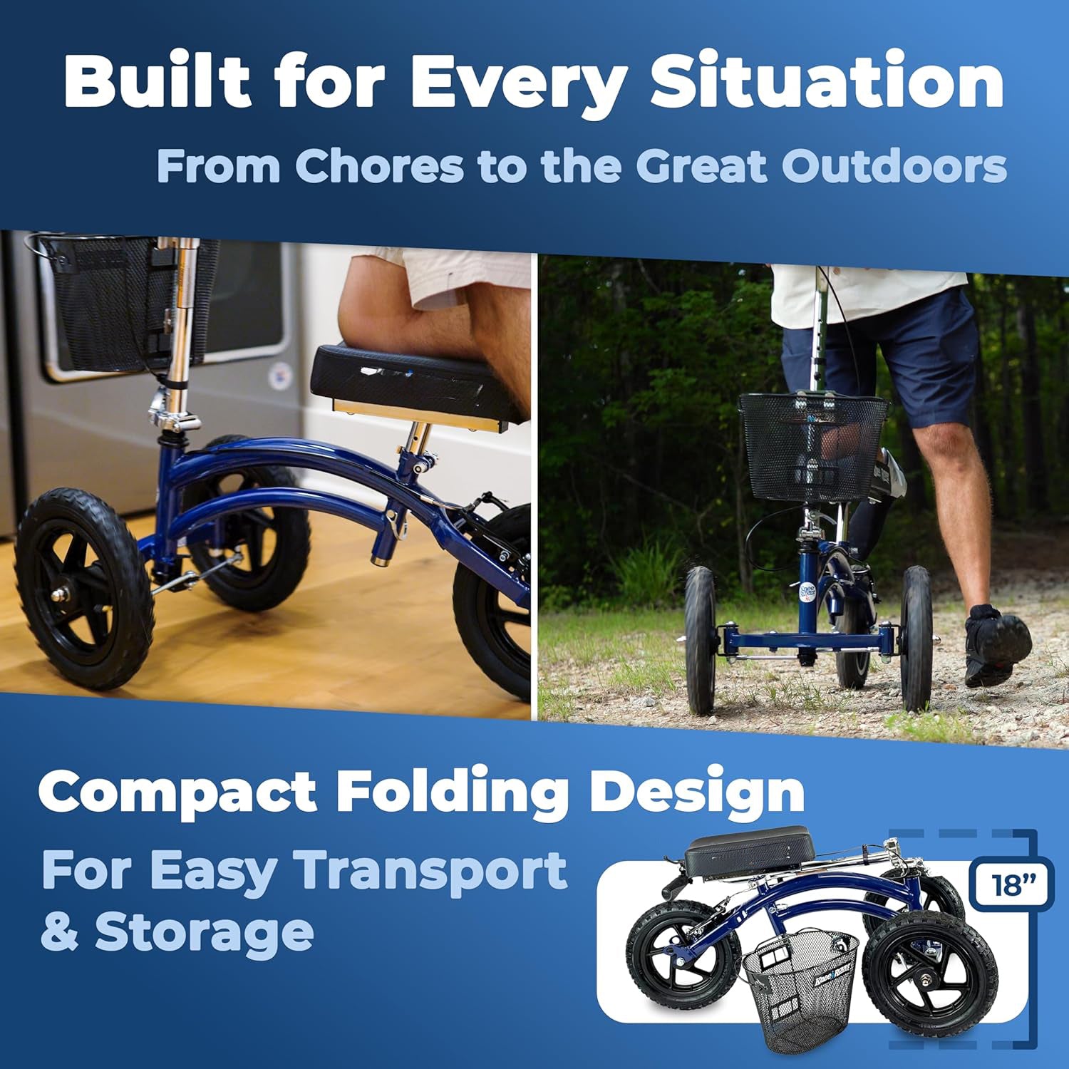 Steerable All Terrain Knee Scooter for Adults for Foot Surgery Heavy Duty Knee Walker for Broken Ankle Foot Injuries - Leg Recovery Scooter Best Knee Crutch Alternative