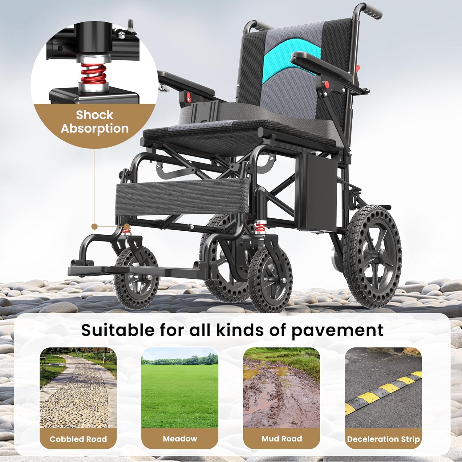 Lightweight Foldable Electric Wheelchair, Only 40lbs,Electric Wheelchairs for Adults, All Terrain Motorized Wheelchair for Seniors, Airline Approval