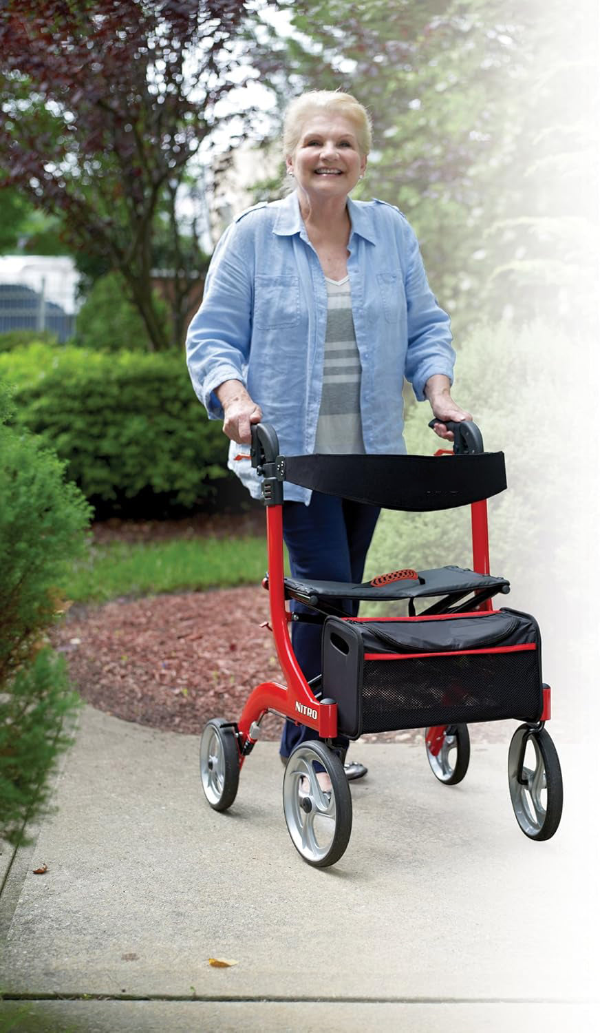 Medical RTL10266 Nitro Euro-Style 4-Wheel Rollator Walker With Seat, Red