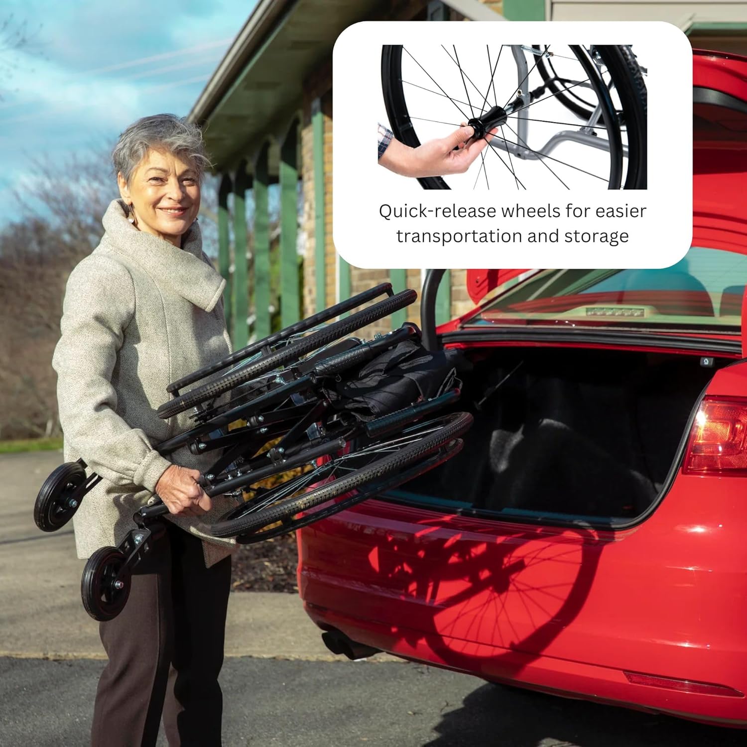Gray Lightweight Folding Wheelchair 13.5 lbs - with Swingaway Legrests, Anti-tippers, and Quick Release Wheels - 250 lb Capacity