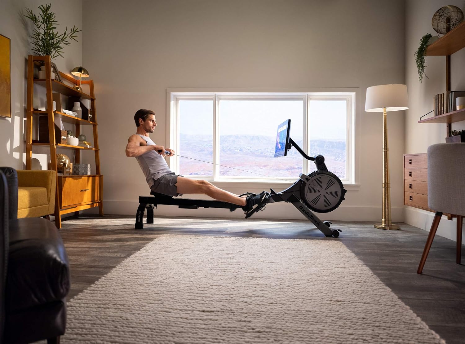 iFIT-Enabled Rower with Pivoting Touchscreen and SpaceSaver Design