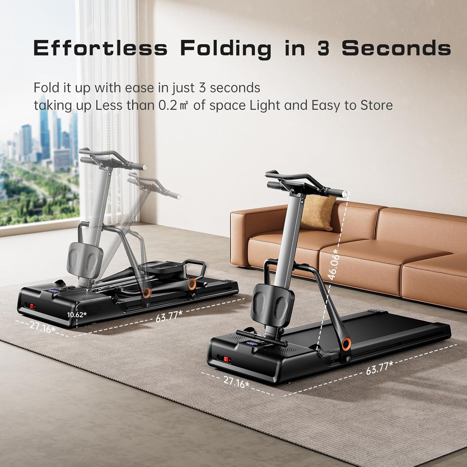 Foldable Treadmill for Home Use with 0.6-8.7 MPH Speed, 320 LBS Capacity & 3.0 HP Quiet Brushless - Portable Compact Running