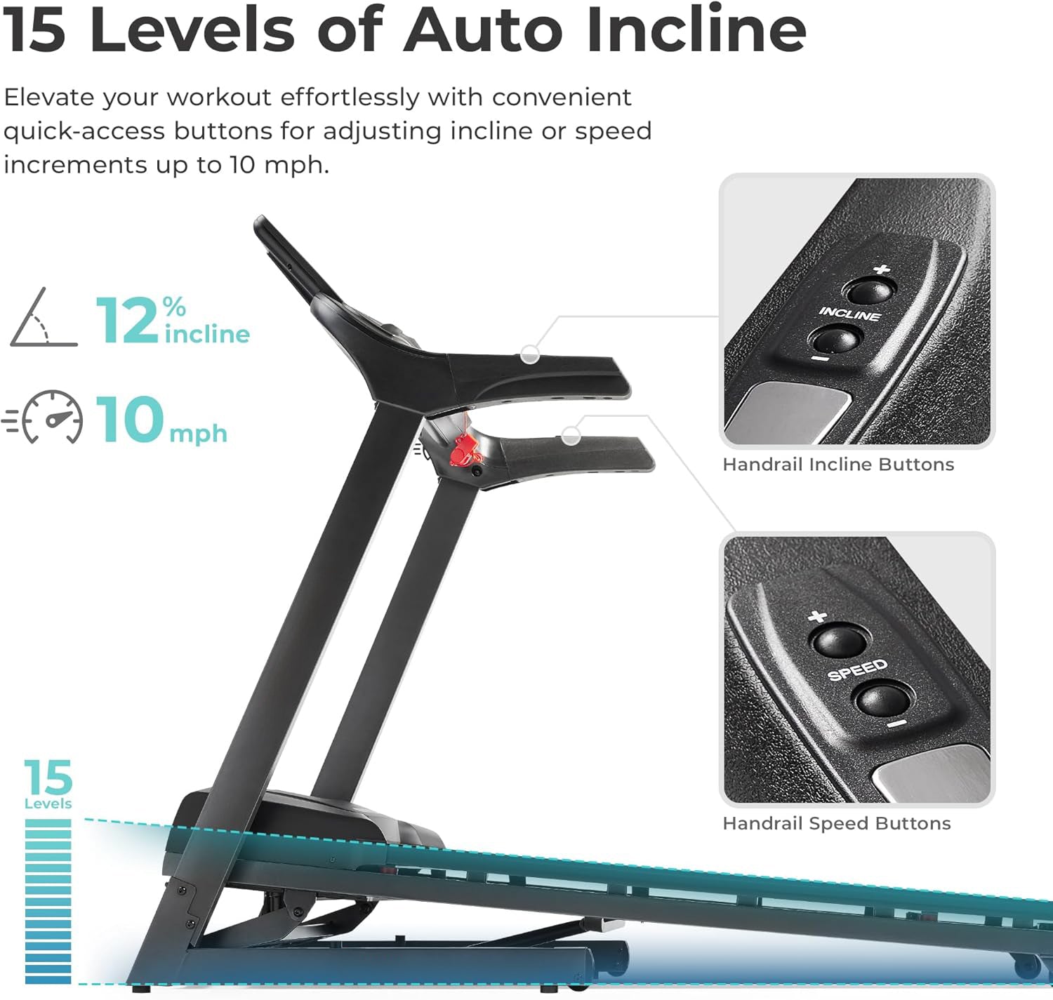 Energy Flex Motorized Treadmill with Shock Absorption, Automatic Incline, Easy Foldable Design, Pulse Sensors, Digital Display, Optional Free App Bluetooth Connection