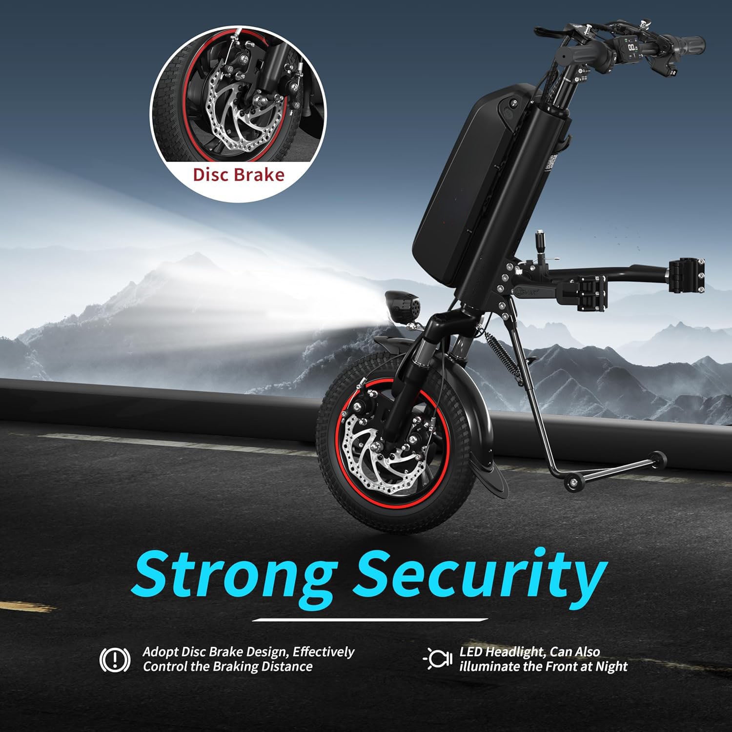 Electric Handcycle Wheelchair Attachment for Upgrading Manual Wheelchair to Electric Wheelchair, 31 Miles Travel Range, 36V 500W, Suitable for 0.87-1.3 inch Tube Diameter, Side Connection, Black, Size: 10.4 Ah