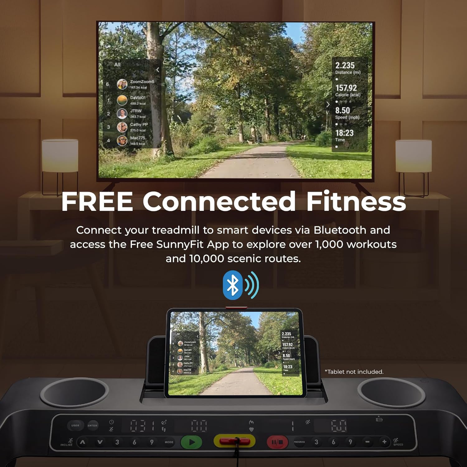 Premium Foldable Treadmill for Home, Running or Walking with Auto Incline, Shock Absorption, Digital Display, Optional 20” Running Deck, Free SunnyFit App Bluetooth Connection