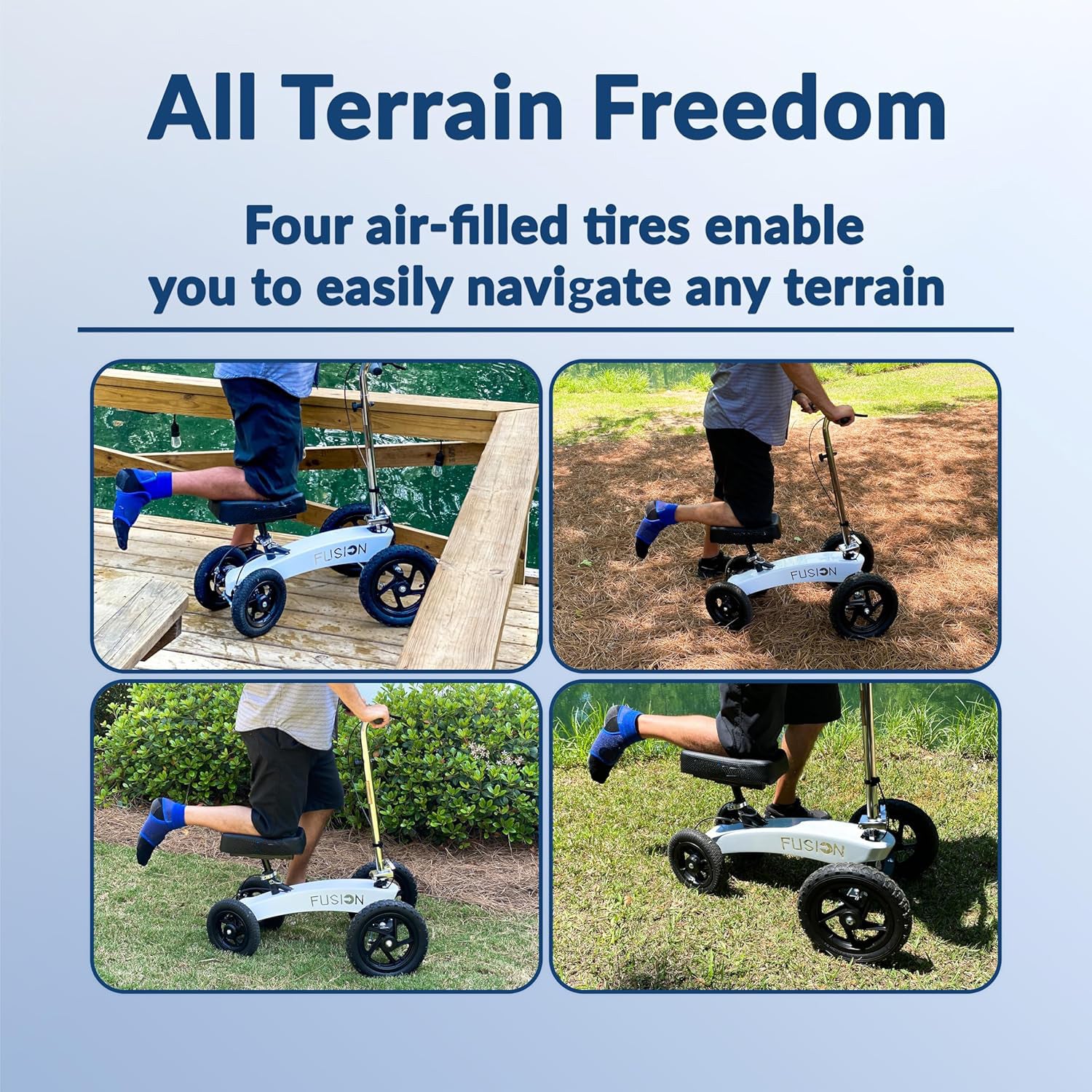 All Terrain Fusion Patented Knee Scooter with 4 Wheel Steering - Knee Walker for Adults for Foot Surgery, Broken Ankle, Foot Injuries - Heavy Duty Knee Rover Scooter for Broken Foot