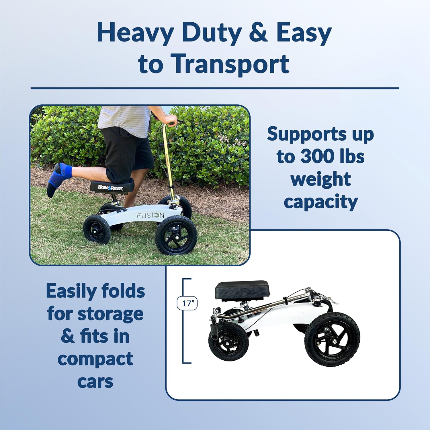 All Terrain Fusion Patented Knee Scooter with 4 Wheel Steering - Knee Walker for Adults for Foot Surgery, Broken Ankle, Foot Injuries - Heavy Duty Knee Rover Scooter for Broken Foot