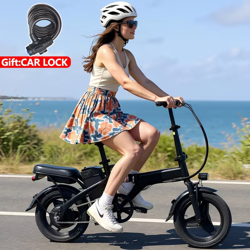 Folding Electric Bike, Fast Speed Powerful Motor, Commuter-Friendly Light Weight, Long-Lasting Battery, 14-Inch Tires