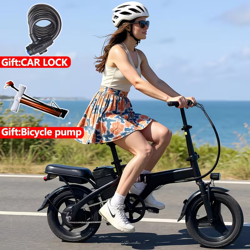 Folding Electric Bike, Fast Speed Powerful Motor, Commuter-Friendly Light Weight, Long-Lasting Battery, 14-Inch Tires