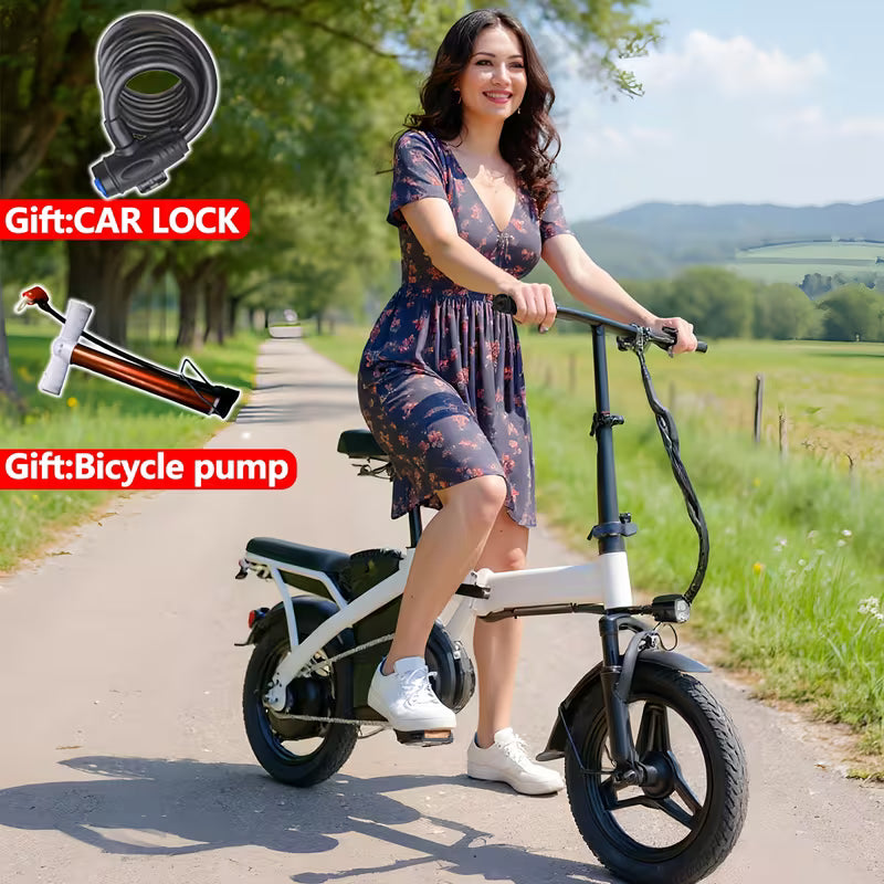 Folding Electric Bike, Fast Speed Powerful Motor, Commuter-Friendly Light Weight, Long-Lasting Battery, 14-Inch Tires