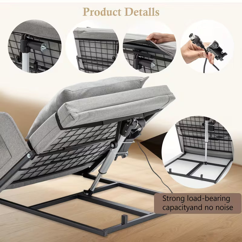 Adjustable Bed Backrest With Safety Rails - 300 Lbs 4-68° Lift Range