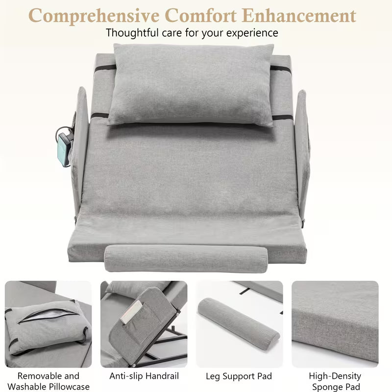 Adjustable Bed Backrest With Safety Rails - 300 Lbs 4-68° Lift Range