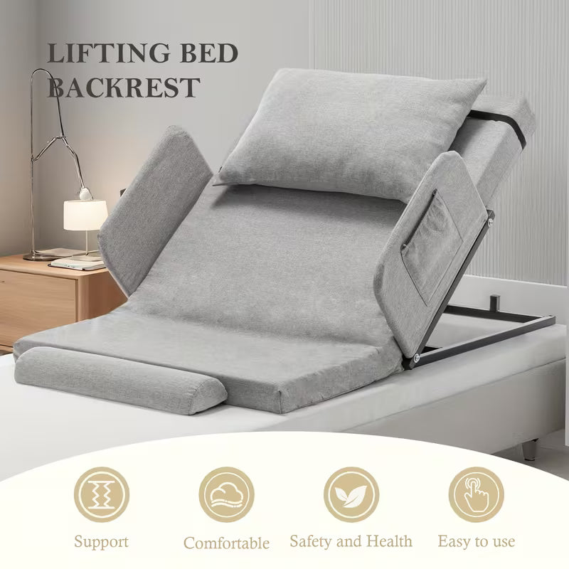 Adjustable Bed Backrest With Safety Rails - 300 Lbs 4-68° Lift Range