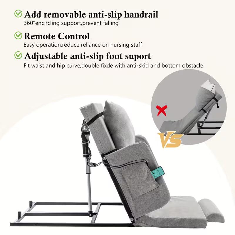Adjustable Bed Backrest With Safety Rails - 300 Lbs 4-68° Lift Range