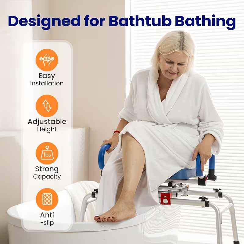 djustable Height Sliding Shower Chair with Swivel Seat - Foldable Bathtub Transfer Bench