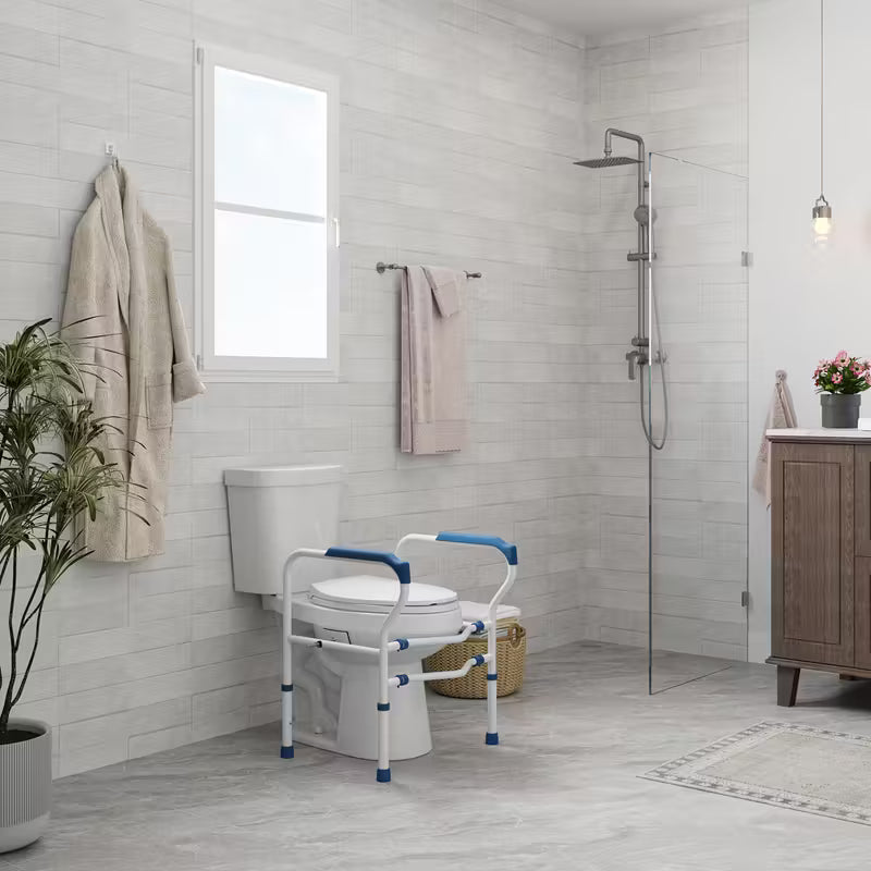 Adjustable Height & Width Metal Toilet Safety Rail with Anti-Slip Feet & Handles, 300 lbs