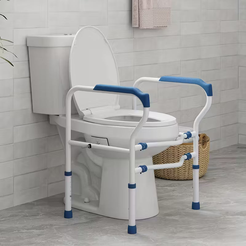 Adjustable Height & Width Metal Toilet Safety Rail with Anti-Slip Feet & Handles, 300 lbs