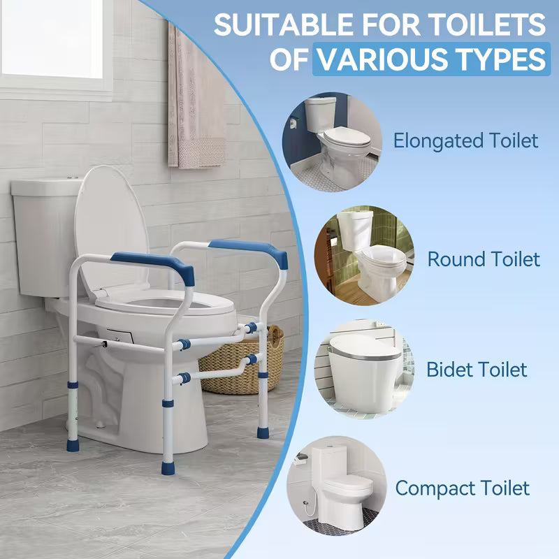 Adjustable Height & Width Metal Toilet Safety Rail with Anti-Slip Feet & Handles, 300 lbs