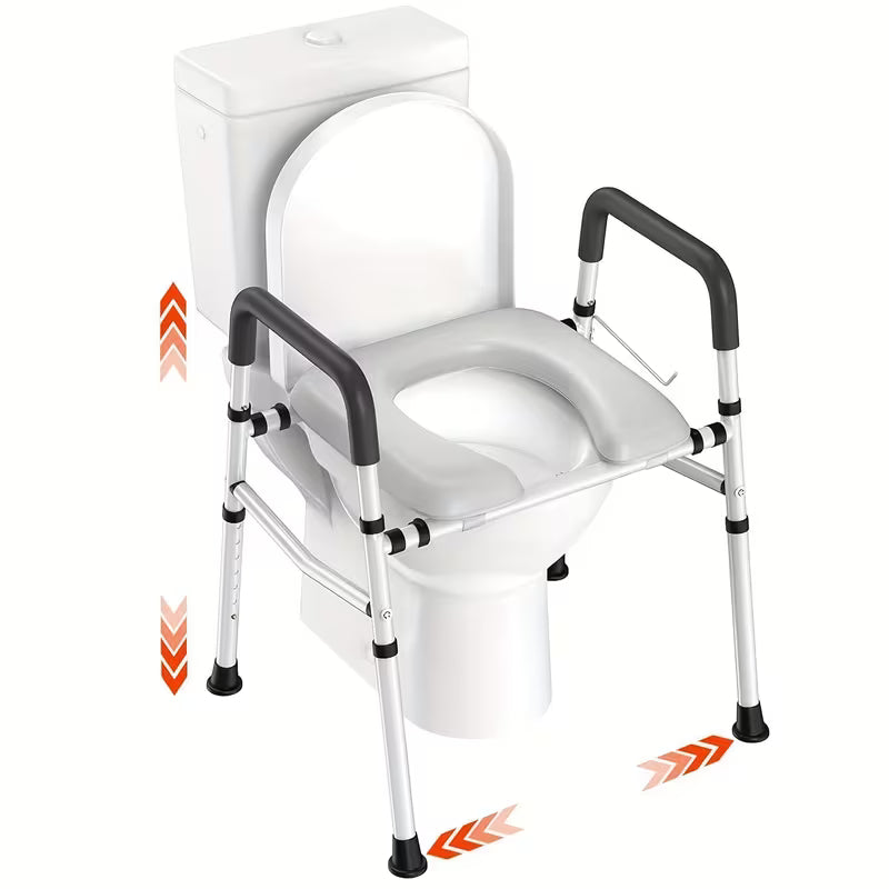 Adjustable Height & Width Raised Toilet Seat Riser with Safety Handles - Heavy-Duty 400 lbs Capacity, Non-Slip Surface, Tool-Free Installation, Sturdy Plastic/Metal Frame - Elderly