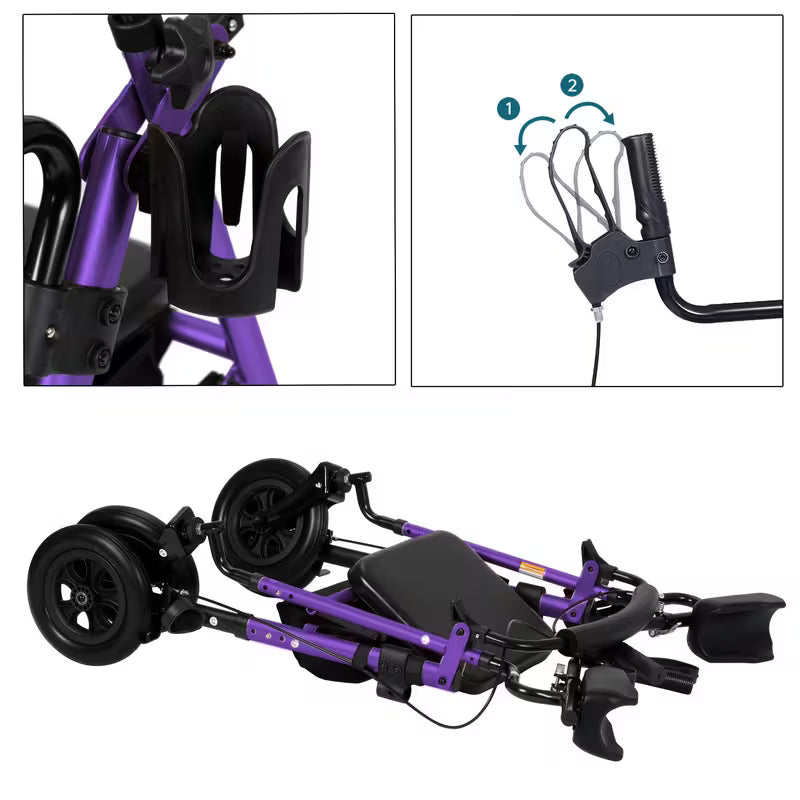 All-Terrain Upright Rollator Walker with 10" Large PU Wheels & Adjustable Padded Armrests - Heavy-Duty Aluminum Frame, Non-Slip Traction, Sturdy Brakes