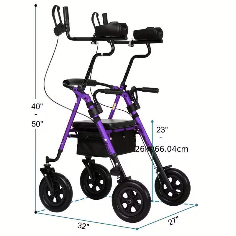 All-Terrain Upright Rollator Walker with 10" Large PU Wheels & Adjustable Padded Armrests - Heavy-Duty Aluminum Frame, Non-Slip Traction, Sturdy Brakes