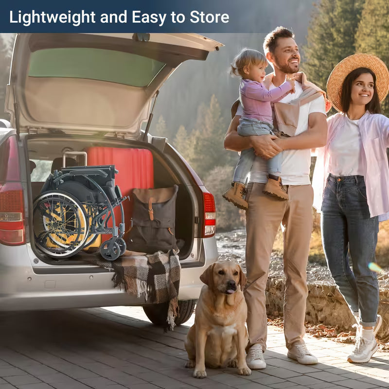 Aluminum Lightweigh Wheelchair for Adults, Only 25 lbs, with Anti-Tipping Device, High Strength Bracket, PU Wear-Resistant Shock-Absorbing Tires, Breathable Cushion