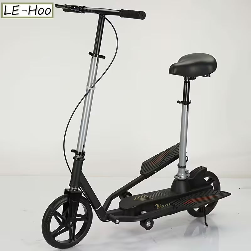 Black Foldable Scooter with Rear Suspension and Rear Brake  Stainless Steel, Perfect for Campus and Commuting