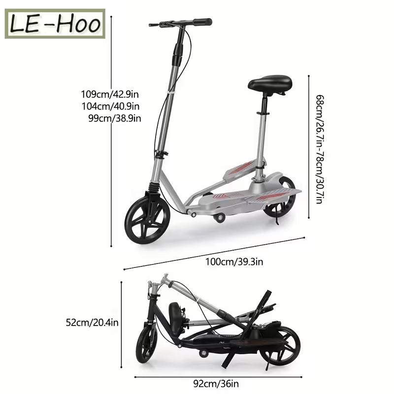 Black Foldable Scooter with Rear Suspension and Rear Brake  Stainless Steel, Perfect for Campus and Commuting
