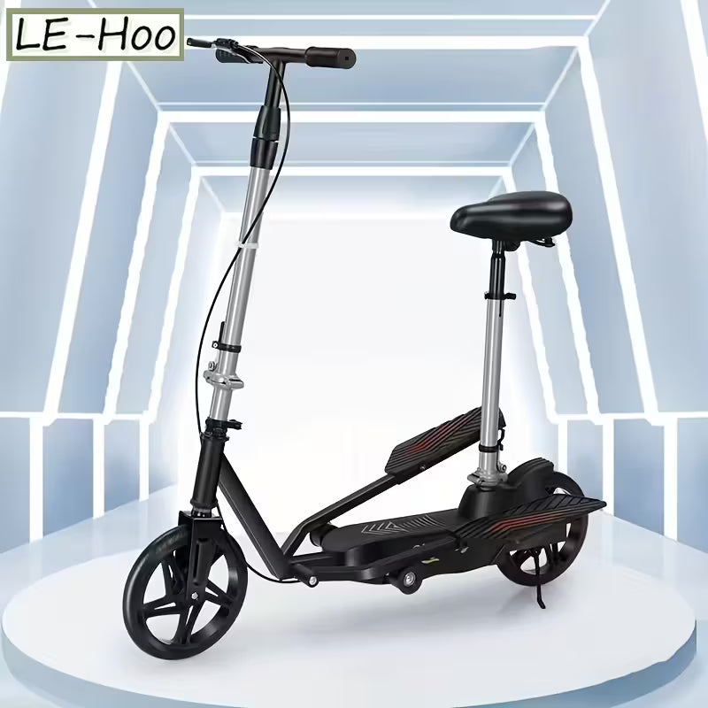 Black Foldable Scooter with Rear Suspension and Rear Brake  Stainless Steel, Perfect for Campus and Commuting