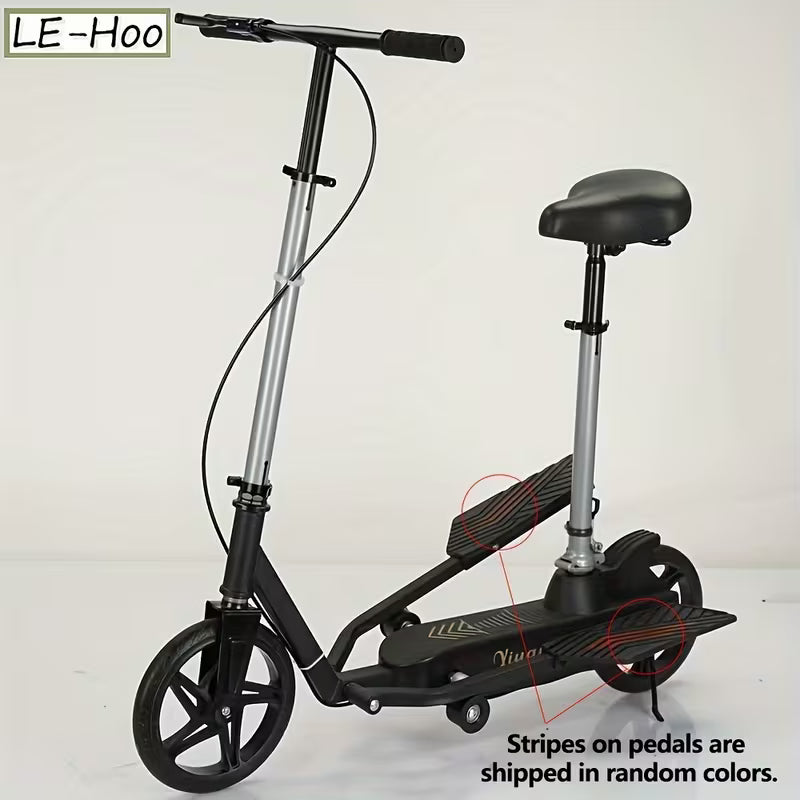Black Foldable Scooter with Rear Suspension and Rear Brake  Stainless Steel, Perfect for Campus and Commuting