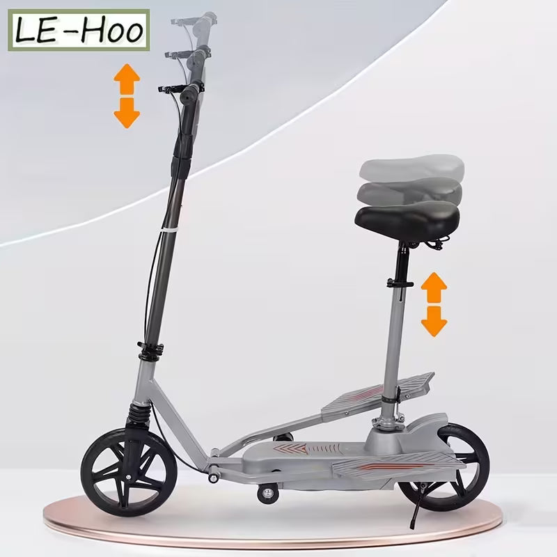 Black Foldable Scooter with Rear Suspension and Rear Brake  Stainless Steel, Perfect for Campus and Commuting