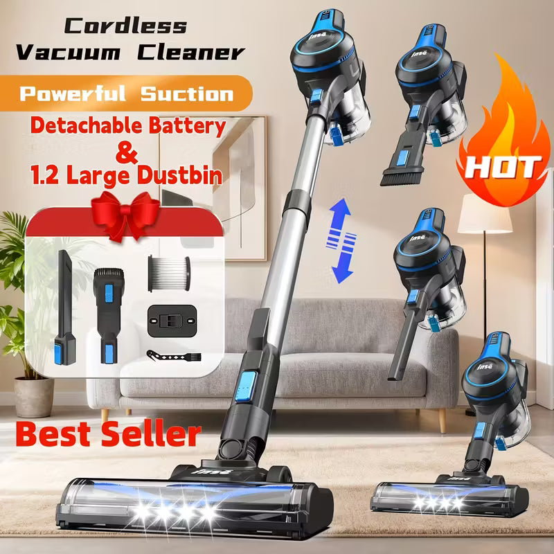 Vacuum Cleaners for Home, 46KPa, 6-in-1 Rechargeable Powerful Handheld Vacuum Cleaner/High Suction/Detachable Battery, Running Time 45 Minutes, 50.5oz Dust Cup, LED Brush, Vacuum Cleaners for Home, Hardwood Floor, Carpet And Pet Hair