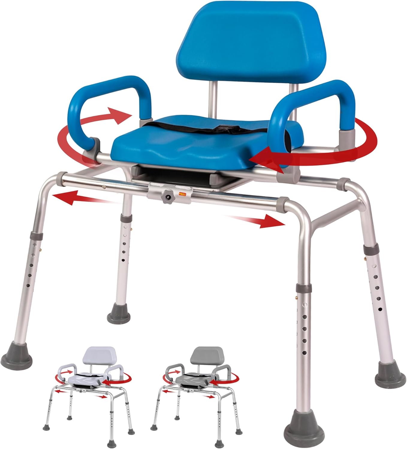 Carousel Sliding Shower Chair Tub Transfer Bench with Swivel Seat, Premium Padded, Pivoting Arms, Adjustable Space Saving Design for Tubs, Inside Shower, for Handicap & Seniors, Blue