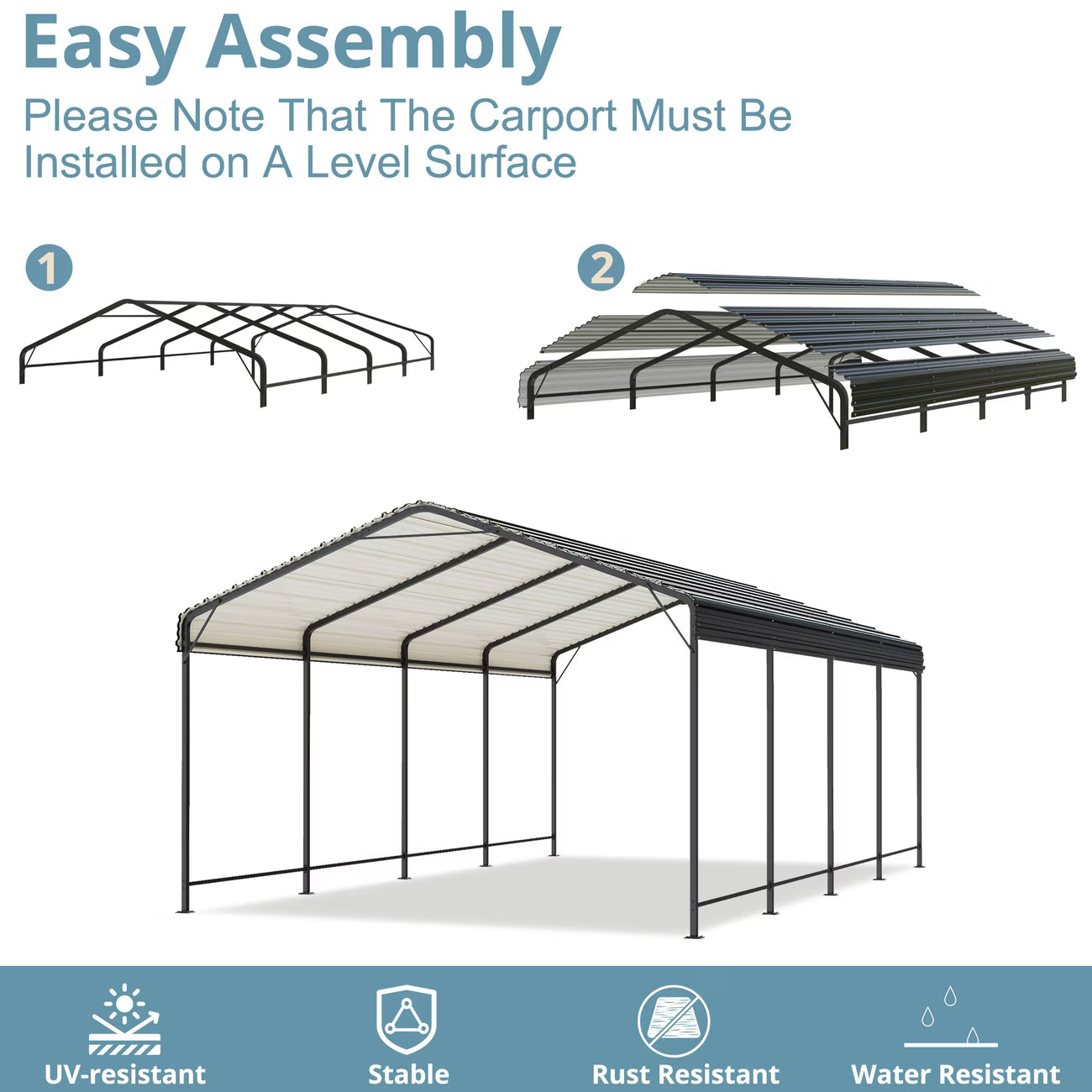 Carport Metal Carport with Enhanced Base Outdoor Heavy Duty Garage Galvanized Car Shelter for Pickup, Boat, Car and Tractors,12x20 FT,10x15 FT.