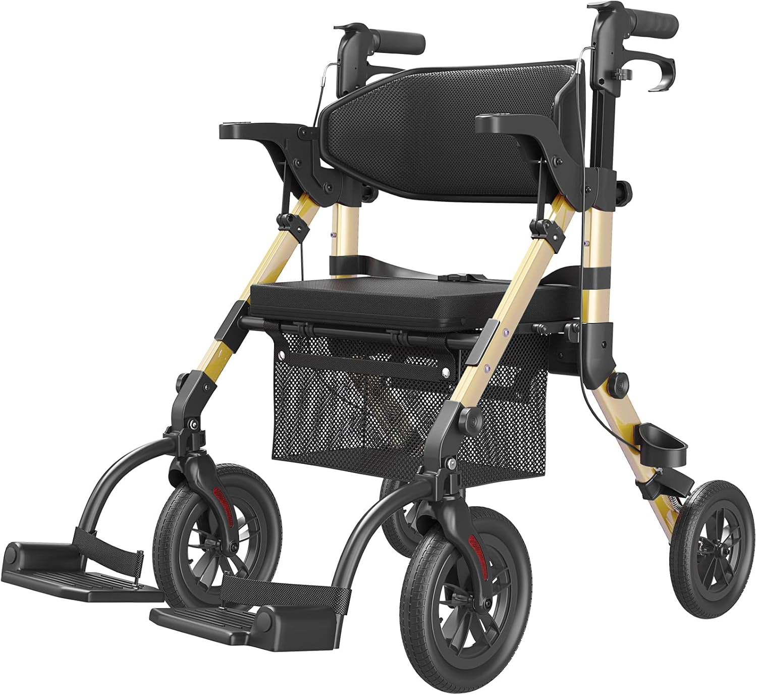 Walkers for Seniors, Wheelchairs for Adults, Rollator Walker with Seat, 2 in 1 Rollator Transport Chair with Brakes, Rollator Lightweight Foldable, Walker Wheelchair Combo