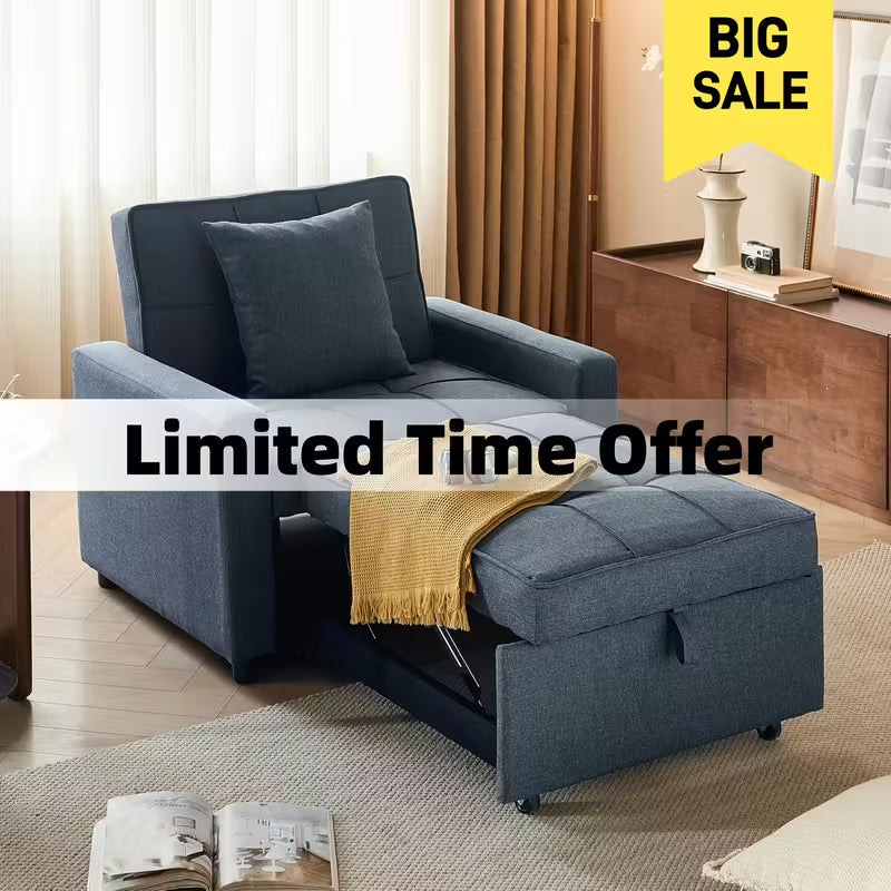 3-in-1 Convertible Sofa Bed Chair, Futon Couch with Pull-Out Bed & Reclining Backrest, Space-Saving Design - No Assembly Required, Removable Sleeper Sofa, Ideal for Small Apartments, Dorms, Studios, Ships from US