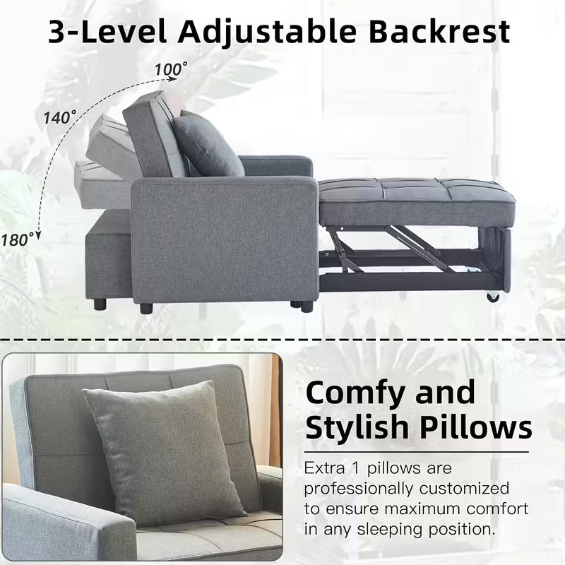 3-in-1 Convertible Sofa Bed Chair, Futon Couch with Pull-Out Bed & Reclining Backrest, Space-Saving Design - No Assembly Required, Removable Sleeper Sofa, Ideal for Small Apartments, Dorms, Studios, Ships from US