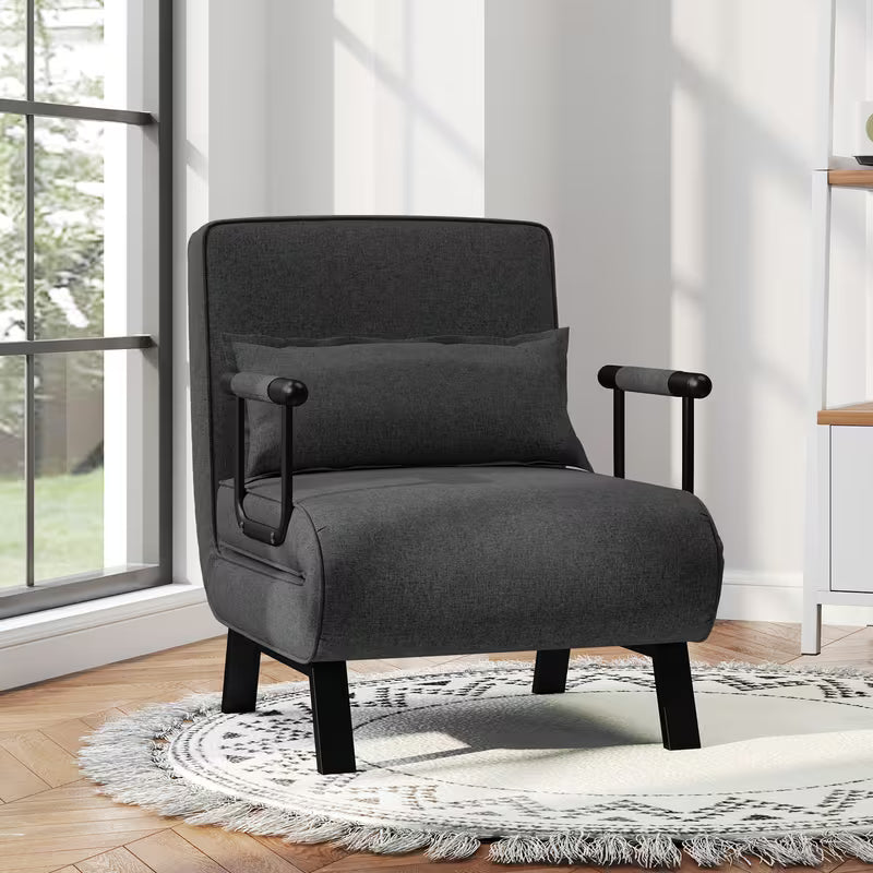 Convertible Sofa Bed, 4-in-1 Folding Armchair Sleeper with 6-Position Adjustable Backrest, Upholstered Chaise Lounge with Removable Pillow, Sturdy Metal Frame, Single Couch Bed for Home, Office, or Apartment