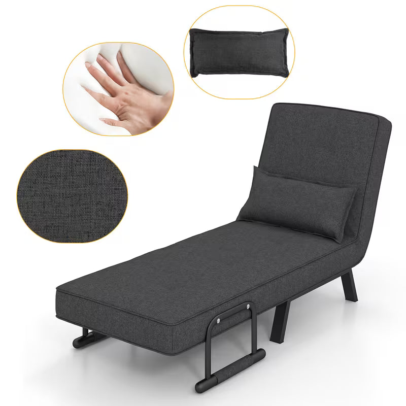 Convertible Sofa Bed, 4-in-1 Folding Armchair Sleeper with 6-Position Adjustable Backrest, Upholstered Chaise Lounge with Removable Pillow, Sturdy Metal Frame, Single Couch Bed for Home, Office, or Apartment