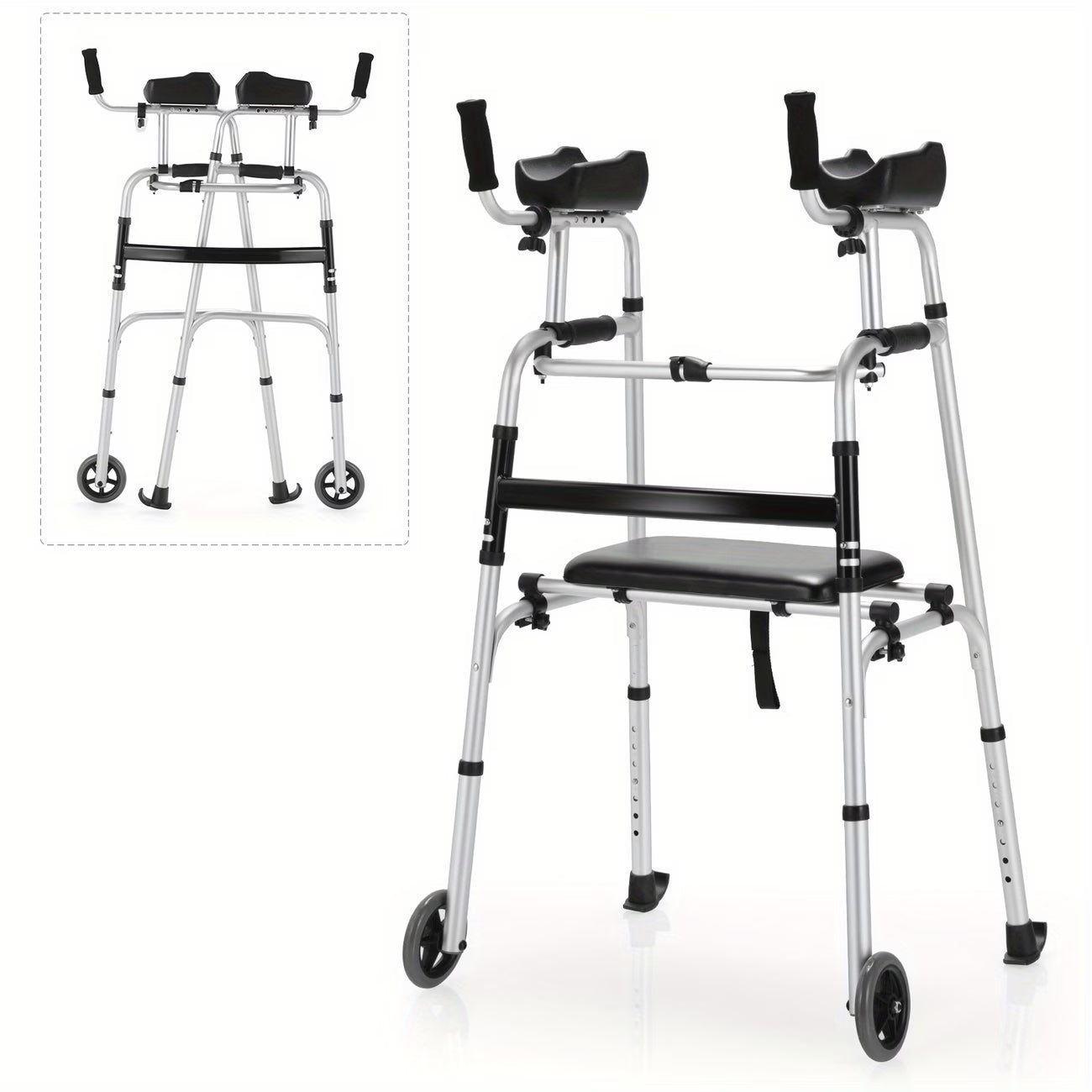 Costway Foldable Aluminum Alloy Walker with Seat & Armrest Pad – Adjustable
