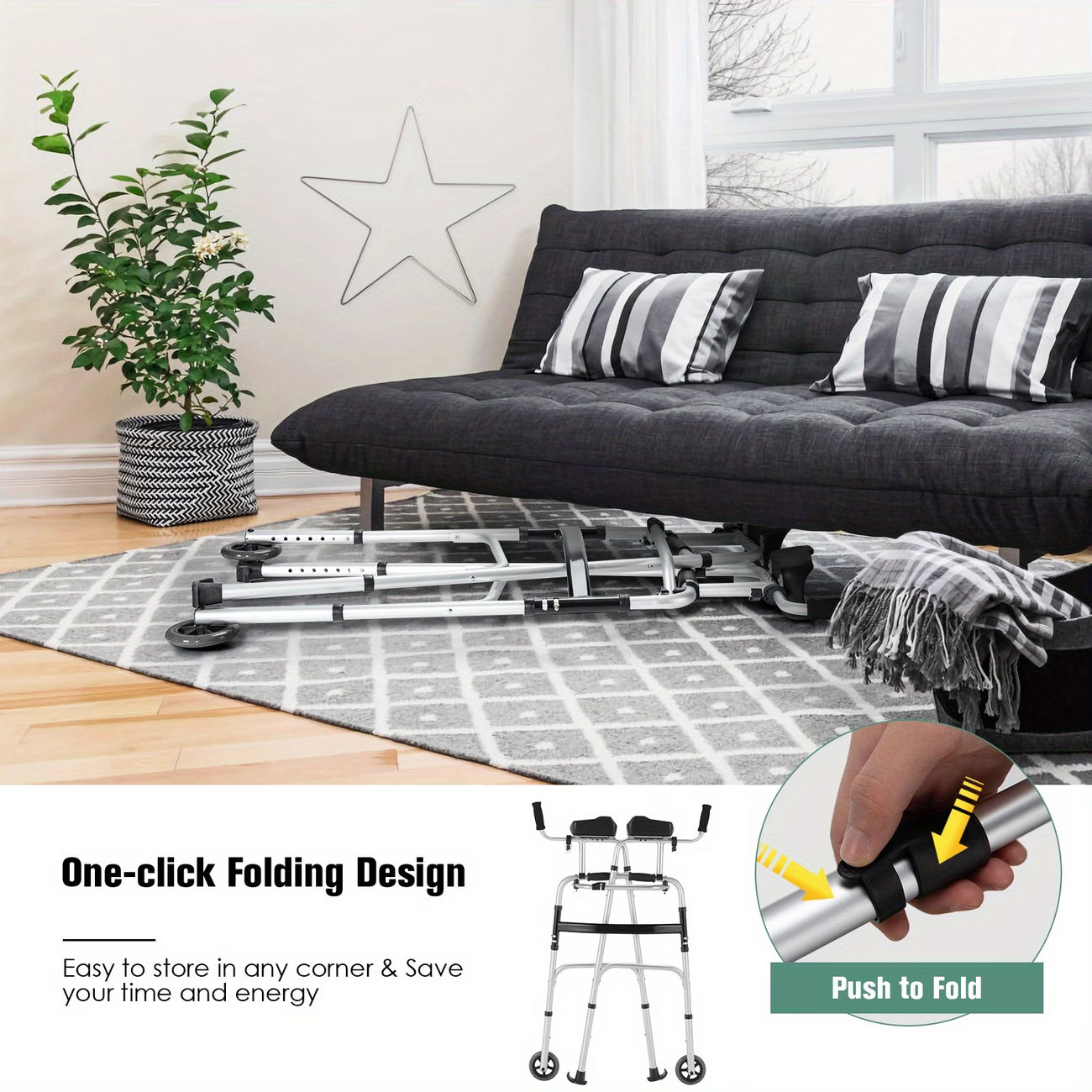 Costway Foldable Aluminum Alloy Walker with Seat & Armrest Pad – Adjustable