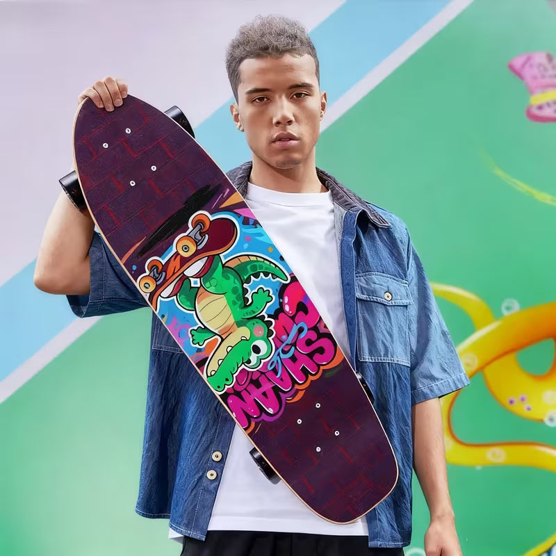 Crocodile Shadow Phantom Purple Skateboard with 9-Layer Maple Handle - Beginner-Friendly, Versatile for Street & Park Use