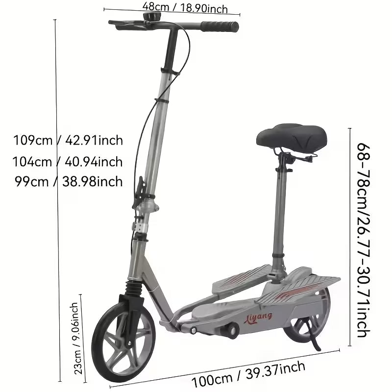 Dual-Wing Foot Pedal Scooter, Foldable Two Wheel Bicycle for Campus and Commutation, Scooter