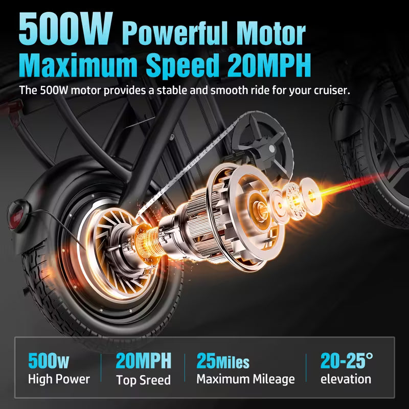 Ebikes for Adults, 500W Lightweight Folding Electric Bike for Adults, 20MPH 35Mile Long Range Commuter Electric Bicycle, 48V 10AH Removable Battery E Bike