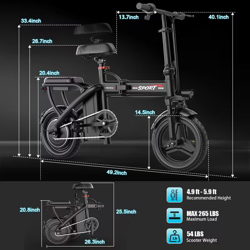 Ebikes for Adults, 500W Lightweight Folding Electric Bike for Adults, 20MPH 35Mile Long Range Commuter Electric Bicycle, 48V 10AH Removable Battery E Bike
