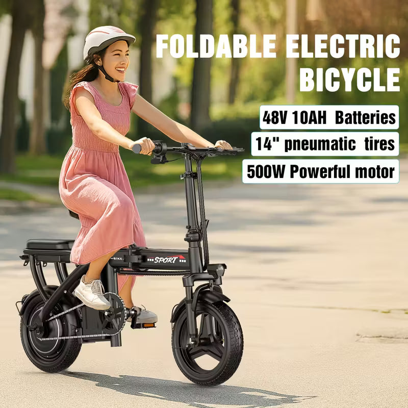 Ebikes for Adults, 500W Lightweight Folding Electric Bike for Adults, 20MPH 35Mile Long Range Commuter Electric Bicycle, 48V 10AH Removable Battery E Bike