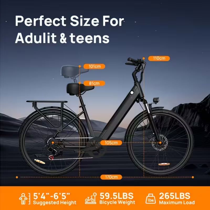 745W Electric Bike For Adults, 26" Commuter EBike With 48V 10.4Ah Removable Battery, 40-60 Miles Range, Dual Shock Absorbers
