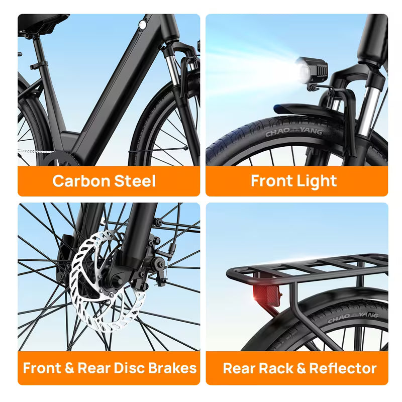 745W Electric Bike For Adults, 26" Commuter EBike With 48V 10.4Ah Removable Battery, 40-60 Miles Range, Dual Shock Absorbers