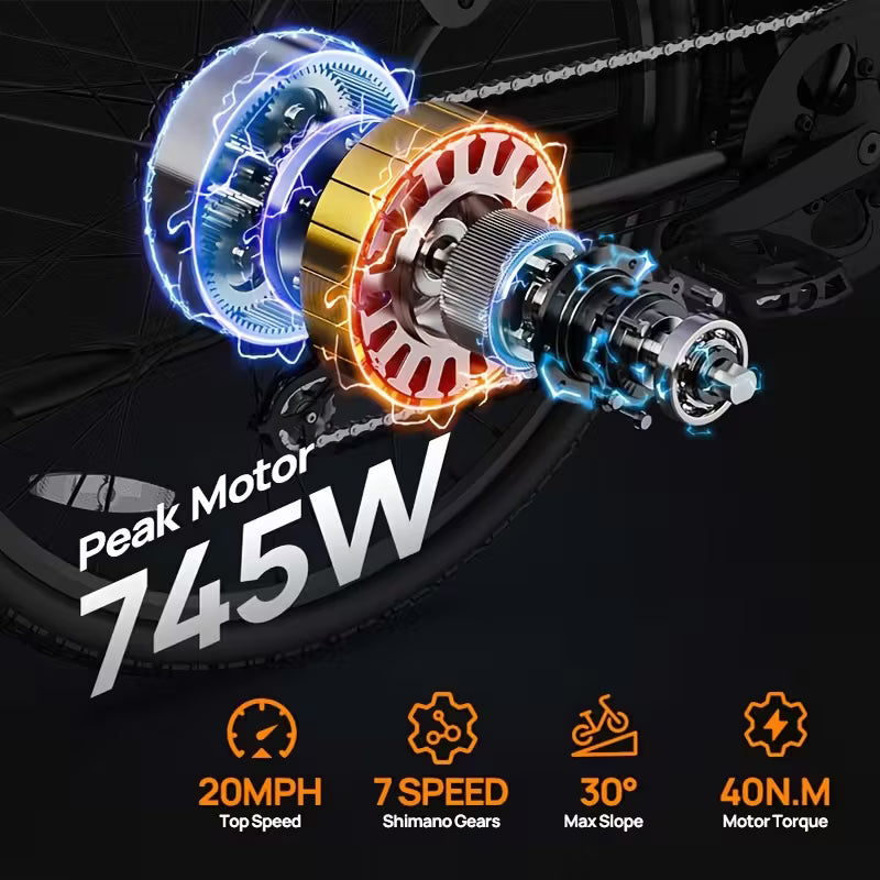 745W Electric Bike For Adults, 26" Commuter EBike With 48V 10.4Ah Removable Battery, 40-60 Miles Range, Dual Shock Absorbers