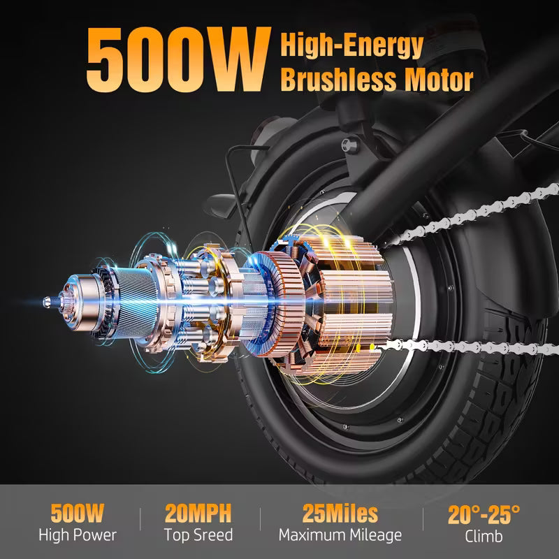 Electric Bike, 20Mph 30Miles Range Lightweight Folding Ebikes For Adults, 500W Motor